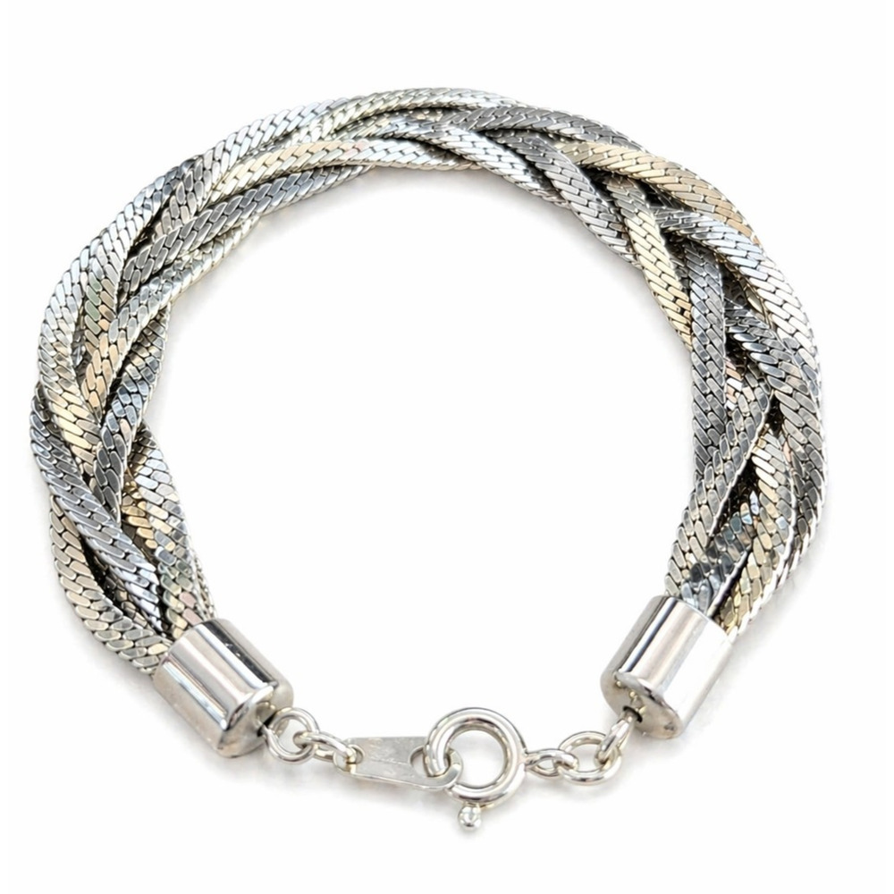 Vintage 5 Strand‎ Serpentine Twisted Gold & Silver Tone Chain Bracelet, 7.5"